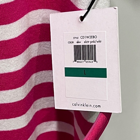 CALVIN KLEIN AUTHENTIC ELECTRIC PINK/WHITE STRIPE KNIT DESIGN SWEATER DRESS - Picture 11 of 13
